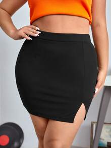 SHEIN Falda bajo con abertura de talle alto - Negro - Ver 1