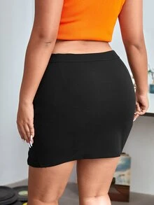 SHEIN Falda bajo con abertura de talle alto - Negro - Ver 2