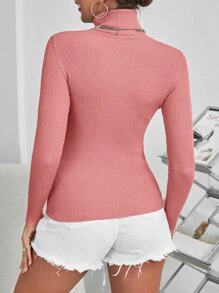 SHEIN Essnce Jersey unicolor de cuello cisne tejido de canalé