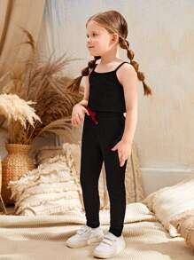 SHEIN Cô Gái Trẻ In kẻ sọc Mở Mặt trước Áo & Cami ngọn & Xà cạp - Nhiều màu - Xem 3