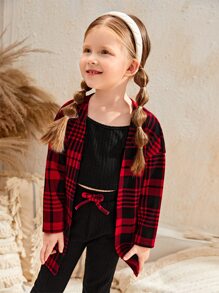 SHEIN Cô Gái Trẻ In kẻ sọc Mở Mặt trước Áo & Cami ngọn & Xà cạp - Nhiều màu - Xem 5