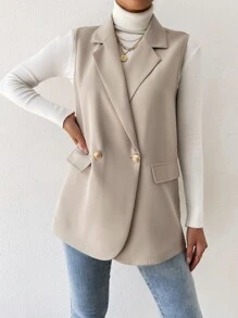 BizChic Women's Autumn/Winter Lapel Double-Breasted Vest Jacket, Business Casual Blazer For Urban Commute And Formal Occasions - Apricot - View 5