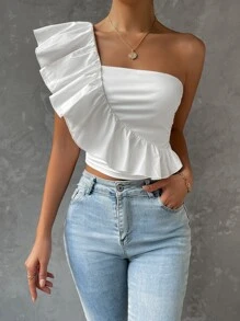 Firerie 單肩荷葉邊上衣 - 白色 - 查看 3