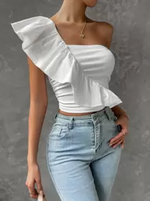 Firerie 單肩荷葉邊上衣 - 白色 - 查看 5