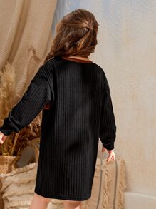 SHEIN Niñitas Vestido estilo camiseta de color combinado tejido de canalé - Multicolor - Ver 2