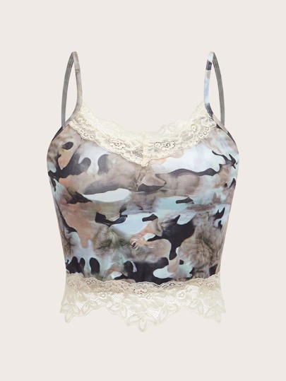Women Lace Patchwork Camo Print Camisole