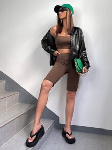 SHEIN Unity Drop Shoulder Button Front PU Jacket - Black - View 4