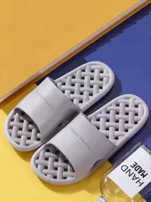 秋冬男士字母图案镂空拖鞋，简约灰色 EVA 拖鞋 - 灰色 - 查看 4