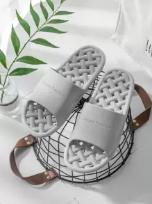 秋冬男士字母图案镂空拖鞋，简约灰色 EVA 拖鞋 - 灰色 - 查看 2