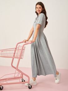 Mulvari Cat Patched Half Button Placket Shirt Dress - Grey - View 5