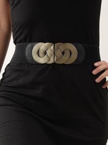 Symmetrical Buckle Wide Belt - Black - View 1