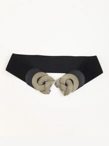 Symmetrical Buckle Wide Belt - Black - View 2