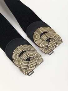 Symmetrical Buckle Wide Belt - Black - View 3