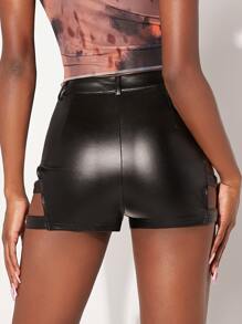 SHEIN ICON Quần đùi nữ Cắt ra Dây kéo màu trơn Hấp dẫn - màu đen - Xem 2