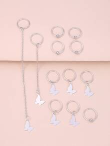 12入組女士蝴蝶墜飾時尚電話線髮圈適用於頭髮裝飾用品 - 銀色 - 查看 2