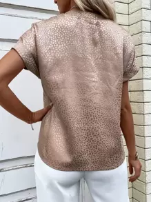 SHEIN Clasi Áo sơ mi nữ màu trơn Giải trí - Màu Khaki - Xem 2