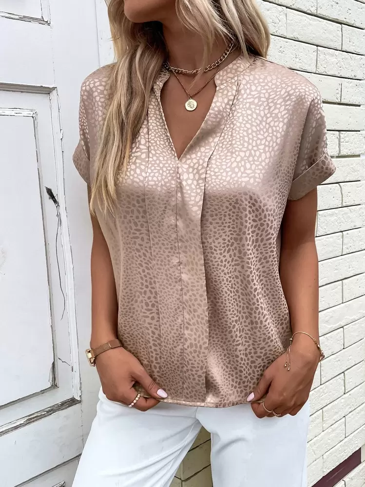 SHEIN Clasi פשוט קז'ואל חולצות לנשים - חאקי - ראה 4