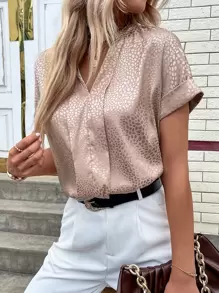 SHEIN Clasi Áo sơ mi nữ màu trơn Giải trí - Màu Khaki - Xem 5