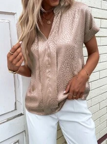 SHEIN Clasi Áo sơ mi nữ màu trơn Giải trí - Màu Khaki - Xem 6