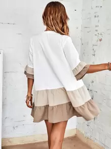 GENKIRA Đầm phân lớp Thắt nơ trước Khối Màu Dễ thương - Nhiều màu - Xem 2