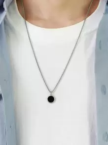 時尚流行男士圓形吊墜項鍊不銹鋼珠寶禮物和時尚外觀 - 銀色 - 查看 1