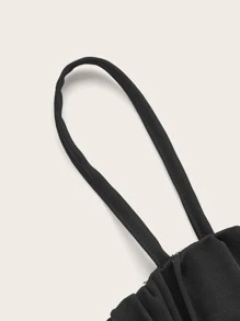 網紗拼接胸部褶皺吊帶上衣 - 黑色 - 查看 3