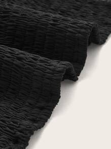 網紗拼接胸部褶皺吊帶上衣 - 黑色 - 查看 4