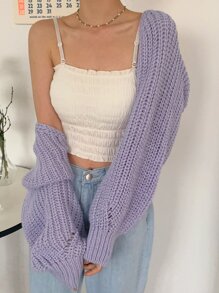 DAZY Eyelet Detail Raglan Sleeve Shrug Cardigan,Fall Women Clothes - Purple - View 5