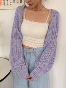 DAZY Eyelet Detail Raglan Sleeve Shrug Cardigan,Fall Women Clothes - Purple - View 6