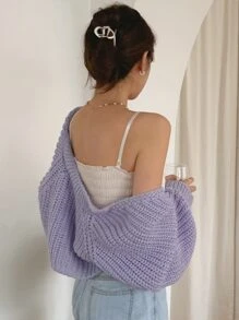 DAZY Eyelet Detail Raglan Sleeve Shrug Cardigan,Fall Women Clothes - Purple - View 7