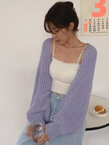 DAZY Eyelet Detail Raglan Sleeve Shrug Cardigan,Fall Women Clothes - Purple - View 9