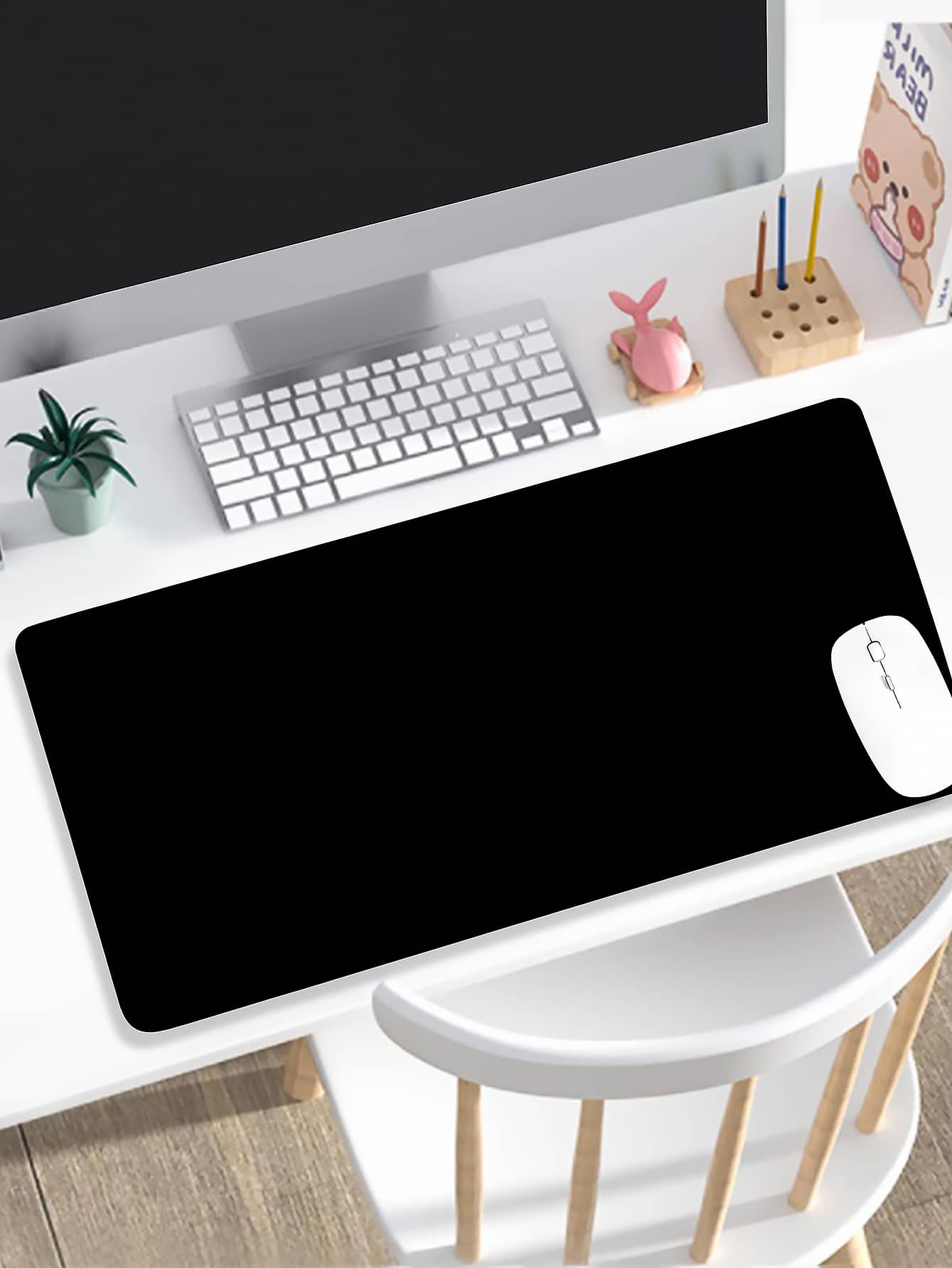 Alfombrilla de ratón de escritorio de PU lisa, alfombrilla de escritorio - Negro - Ver 1