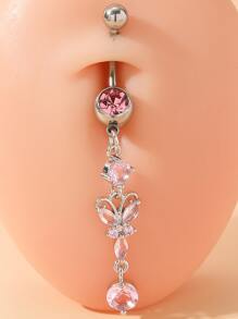 完美穿孔水鑽蝴蝶裝飾臍環不銹鋼磁性隔膜身體鏈禮品適合女士和男士非穿孔