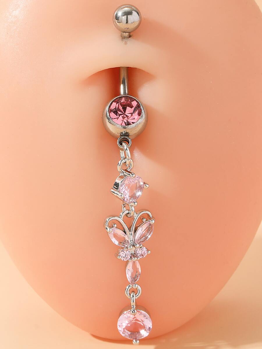 完美穿孔水鑽蝴蝶裝飾臍環不銹鋼磁性隔膜身體鏈禮品適合女士和男士非穿孔