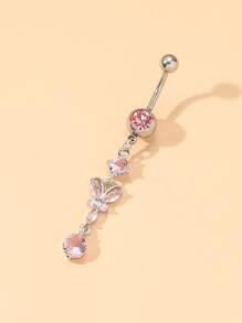 完美穿孔水鑽蝴蝶裝飾臍環不銹鋼磁性隔膜身體鏈禮品適合女士和男士非穿孔