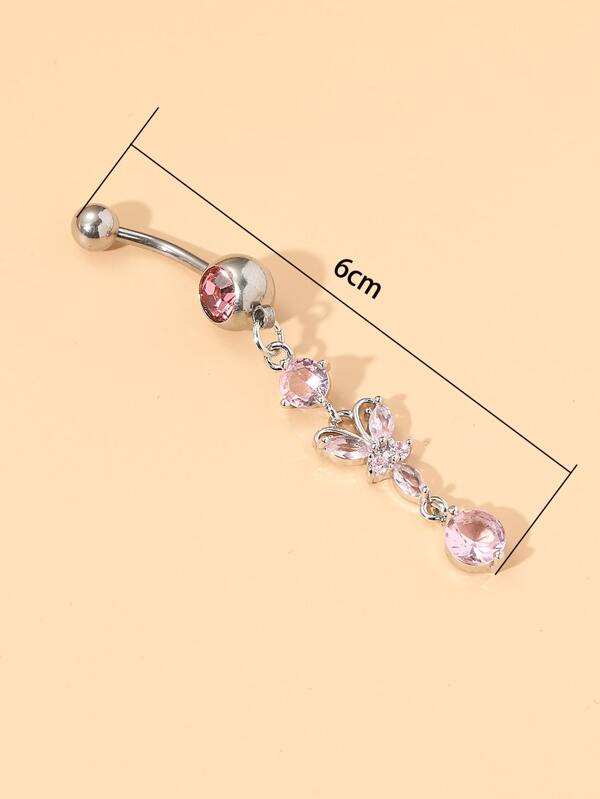 Perfect Piercing Rhinestone Butterfly Decor Navel Belly Ring Stainless