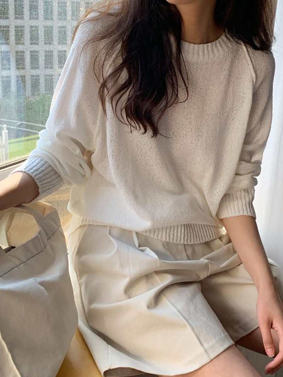 DAZY Jersey de manga raglán tejido de canalé