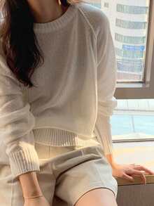 DAZY Jersey de manga raglán tejido de canalé