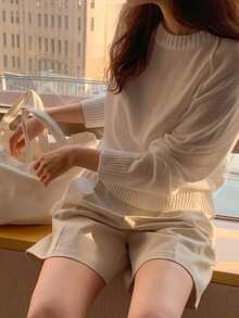 DAZY Jersey de manga raglán tejido de canalé