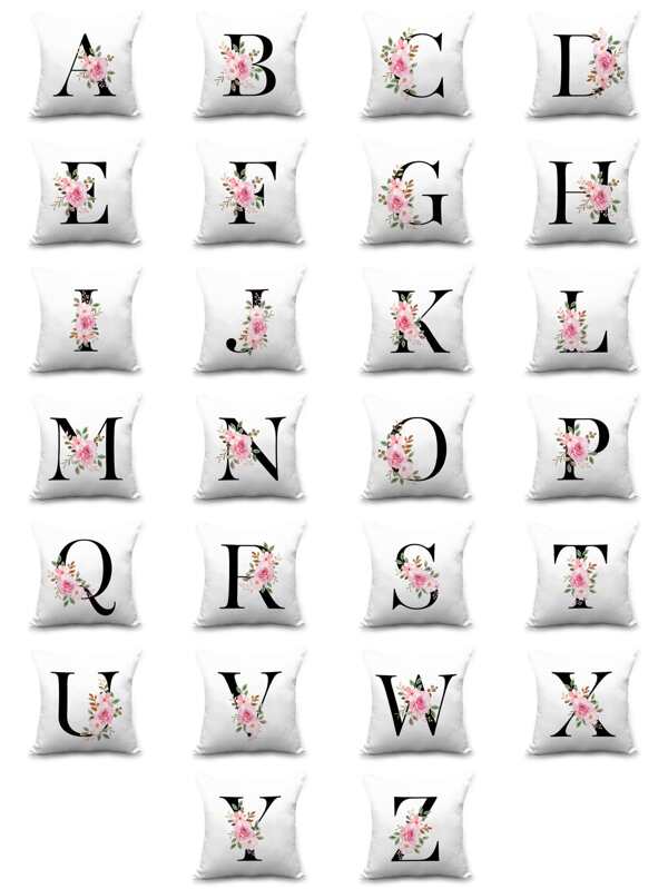 1 pièce Housse de coussin (sans bourre) fleuri à lettre
