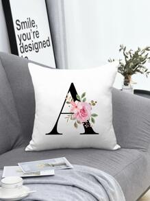 1pc Floral & Letter Graphic Cushion Cover, Decorative Throw Pillow Case, Pillow Insert Not Include, For Sofa, Home Decor - Multicolor - View 2