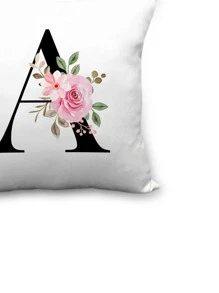 1pc Floral & Letter Graphic Cushion Cover, Decorative Throw Pillow Case, Pillow Insert Not Include, For Sofa, Home Decor - Multicolor - View 4