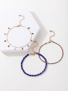 3 piezas Pulsera tobillera de color al azar con diseño de diamante de imitación - Multicolor - Ver 3