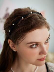 ROMWE Retro Faux Pearl Decor Headband Elegant - Black and White - View 2
