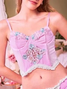 ROMWE Kawaii Floral Patched Bralette - Pink - View 5