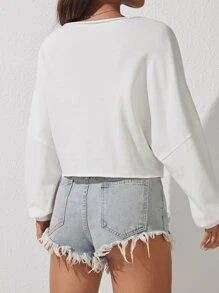 SHEIN PETITE Solid Drop Shoulder Sweatshirt In Fall/Winter - White - View 2