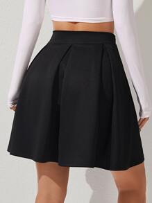 SHEIN PETITE High Waist Solid Pleated Black Skirt - Black - View 2