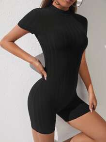 SHEIN PETITE Mono unitard de cuello alto con cremallera trasera
