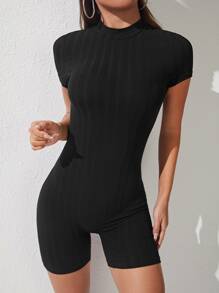 SHEIN PETITE Mono unitard de cuello alto con cremallera trasera
