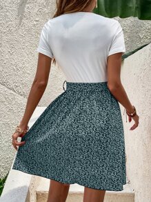 INAWLY Ditsy Floral Spliced Belted Dress - Multicolor - View 2